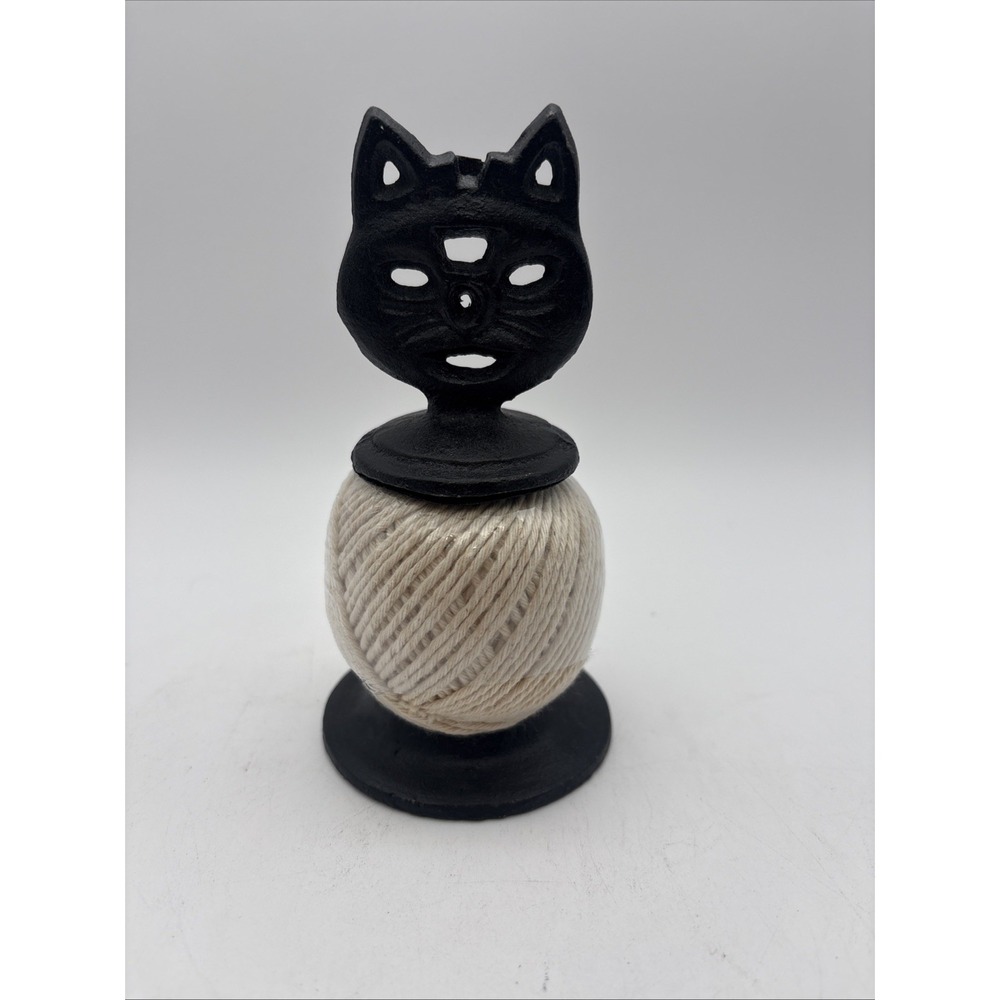 Vintage Black Cat Cast Iron String Holder Kitchen Twine Dispenser 5.5" EUC